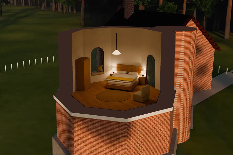 Forecastle in section: Lowest in the tower and the least expensive. The window faces east: from February to May and from August to November the sun rises straight into it.